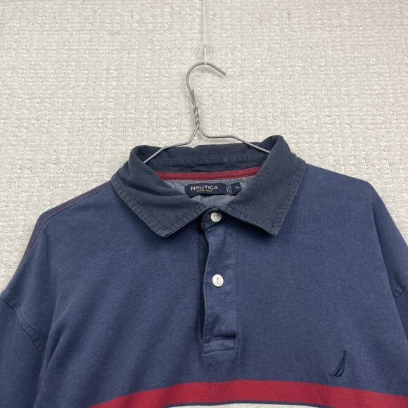 Nautica Blue Sail XL Mens Striped Long Sleeve Rugby Polo Shirt Color Block - Picture 2 of 12